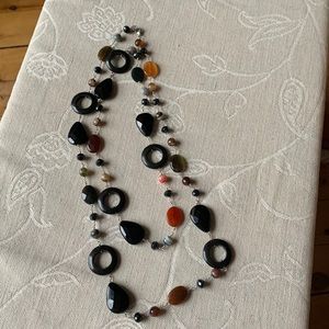 Multi stone gemstone long strand agate onyx quartz 43” necklace 925 strung